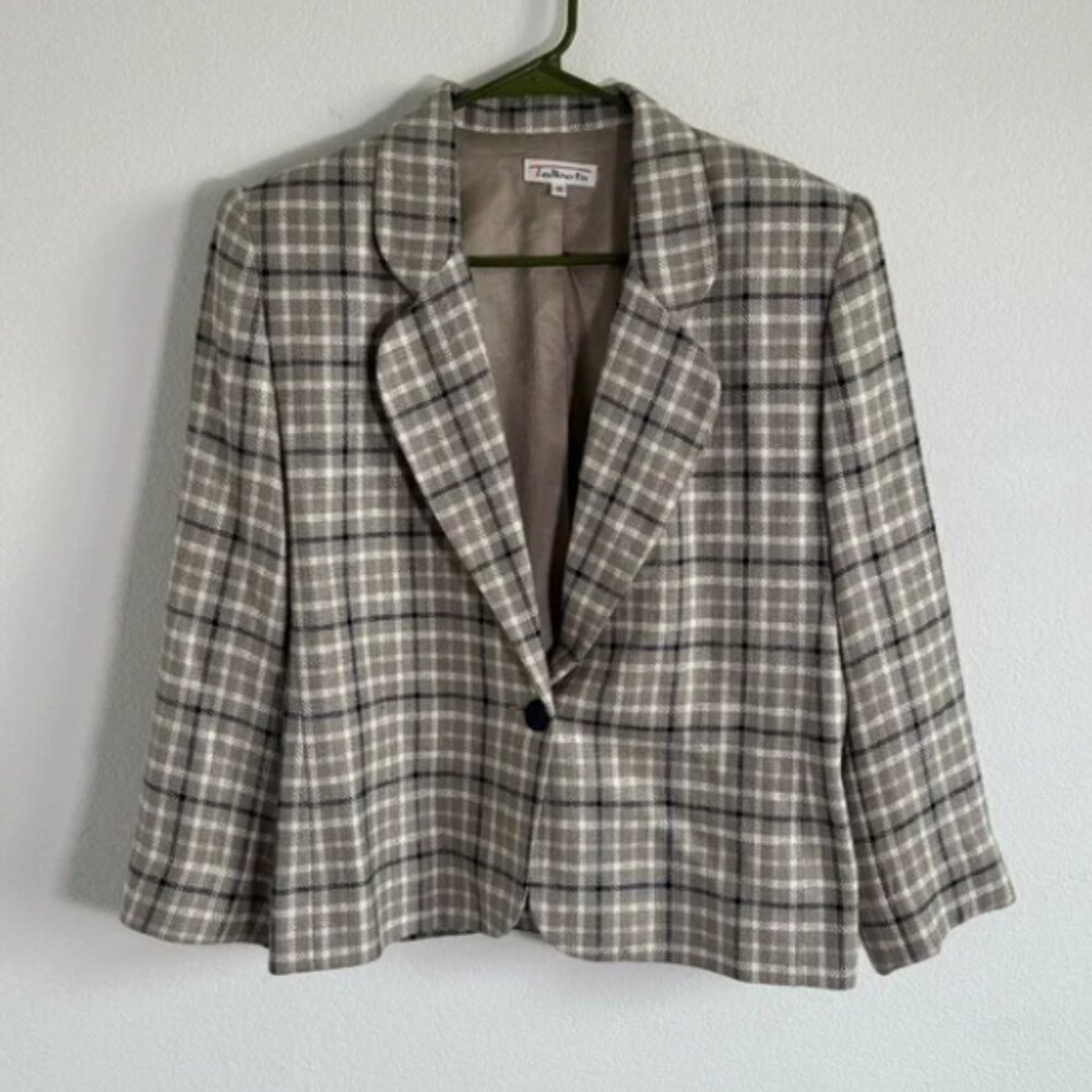 Talbots Women’s Gray Plaid Blazer‎ Size 8